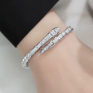 Serpenti Snake Crystal Silver Cuff Bracelet adjustable